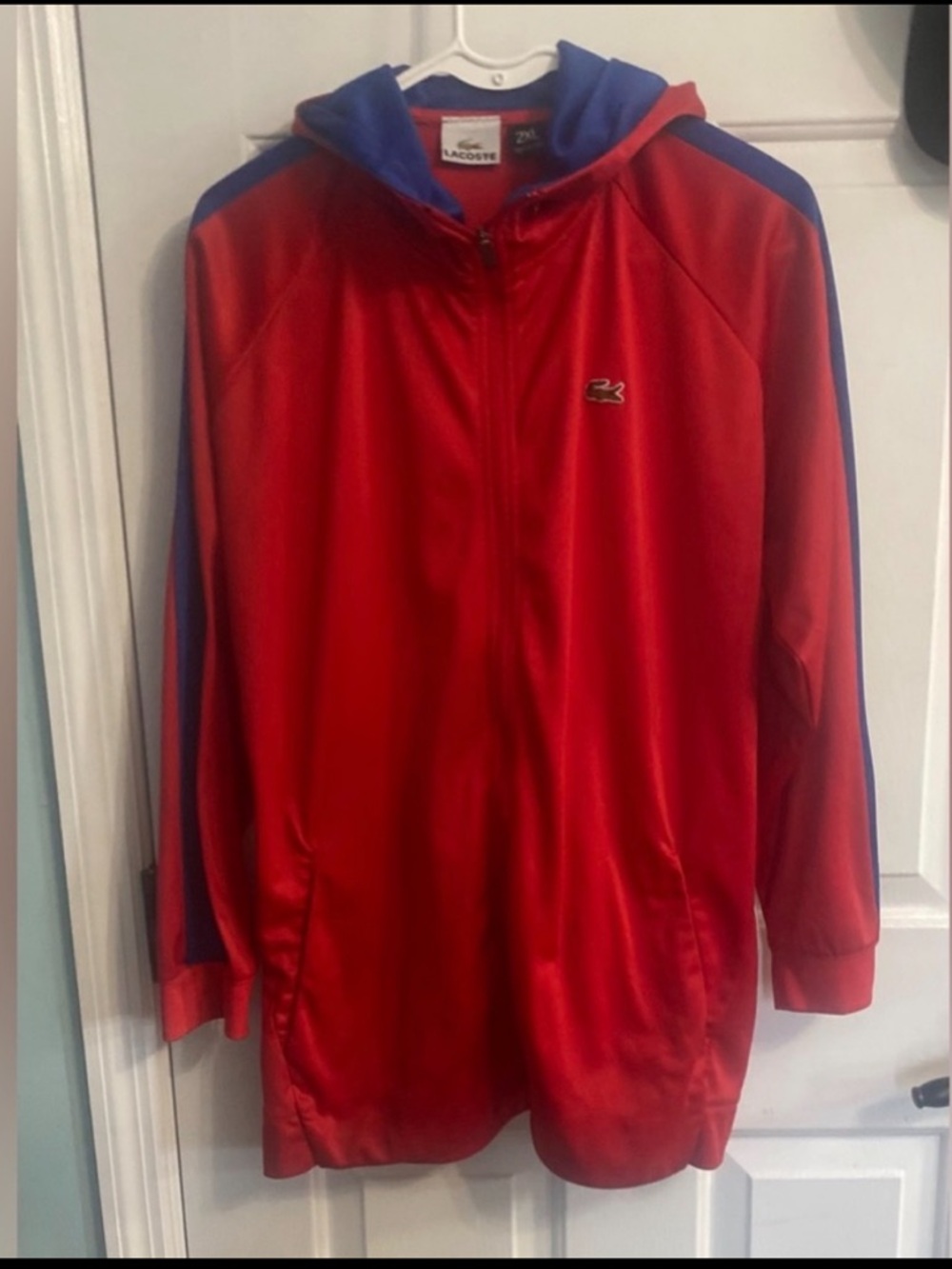 Lacoste Red and Blue Hooded Performance Jacket